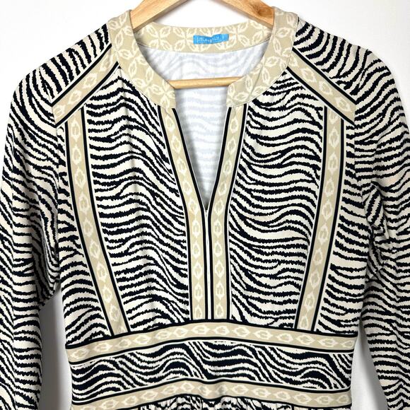 J.McLaughlin Zebra Print Sheath 3/4 Sleeve V-Neck Zippered Closure Dress Size S - Picture 3 of 5